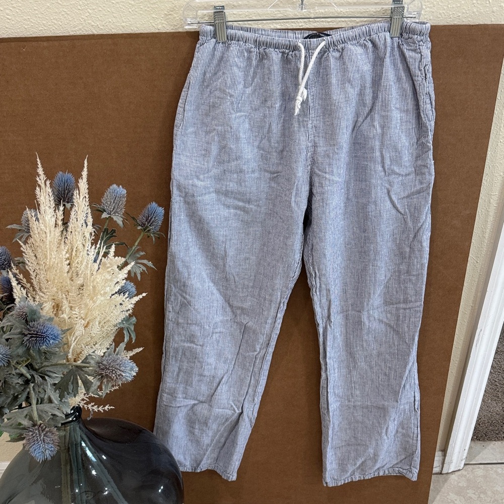 Brandy Melville Pull on Blue Striped Cotton Linen Blend Pants  One Size